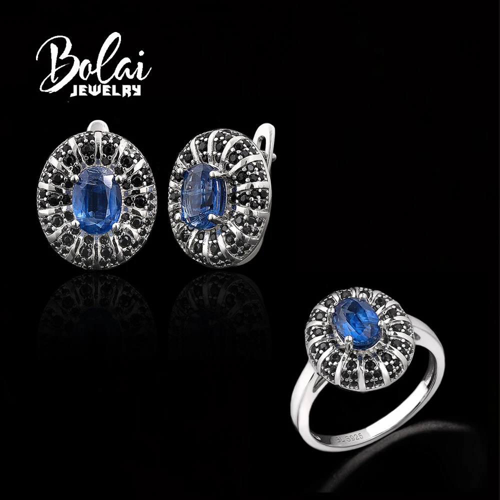 

Роскошный комплект из натурального синего кианита: кольцо и серьги, изысканные модные женские украшения из серебра 925 пробы, подарок для женщин.