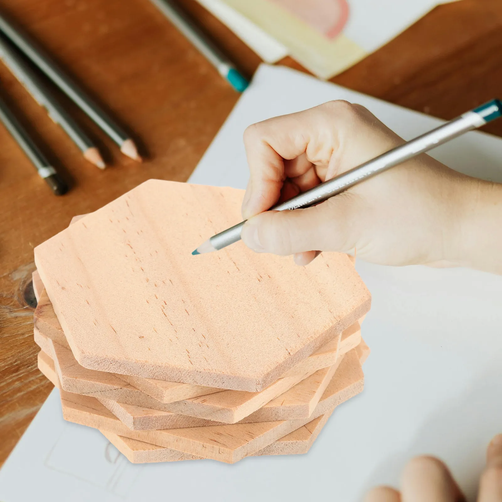 

25Pcs Decorative Wood Hexagon Slices Smooth Surface DIY Paint Coasters Wedding Party Home Decor Wood Discs Set