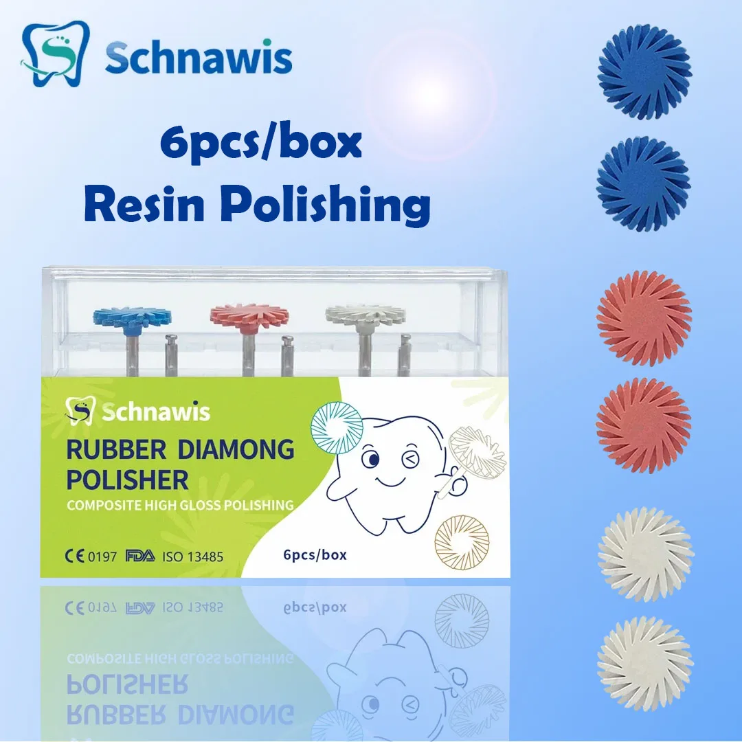 6pcs/box Dental Composite Resin Polishing Disc wheel Kit Brush Burs Silicone with Diamond disc 2 Step Polishing Dentist Tool