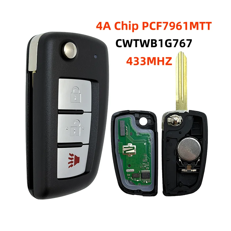 CWTWB1G767 433MHz 4A PCF7961MTT فليب مفتاح فوب ل 2014-2018 نيسان قاشقاي J11 ميكرا بولسار C13 جوك F15 X-Trail T32 روج 3Btn