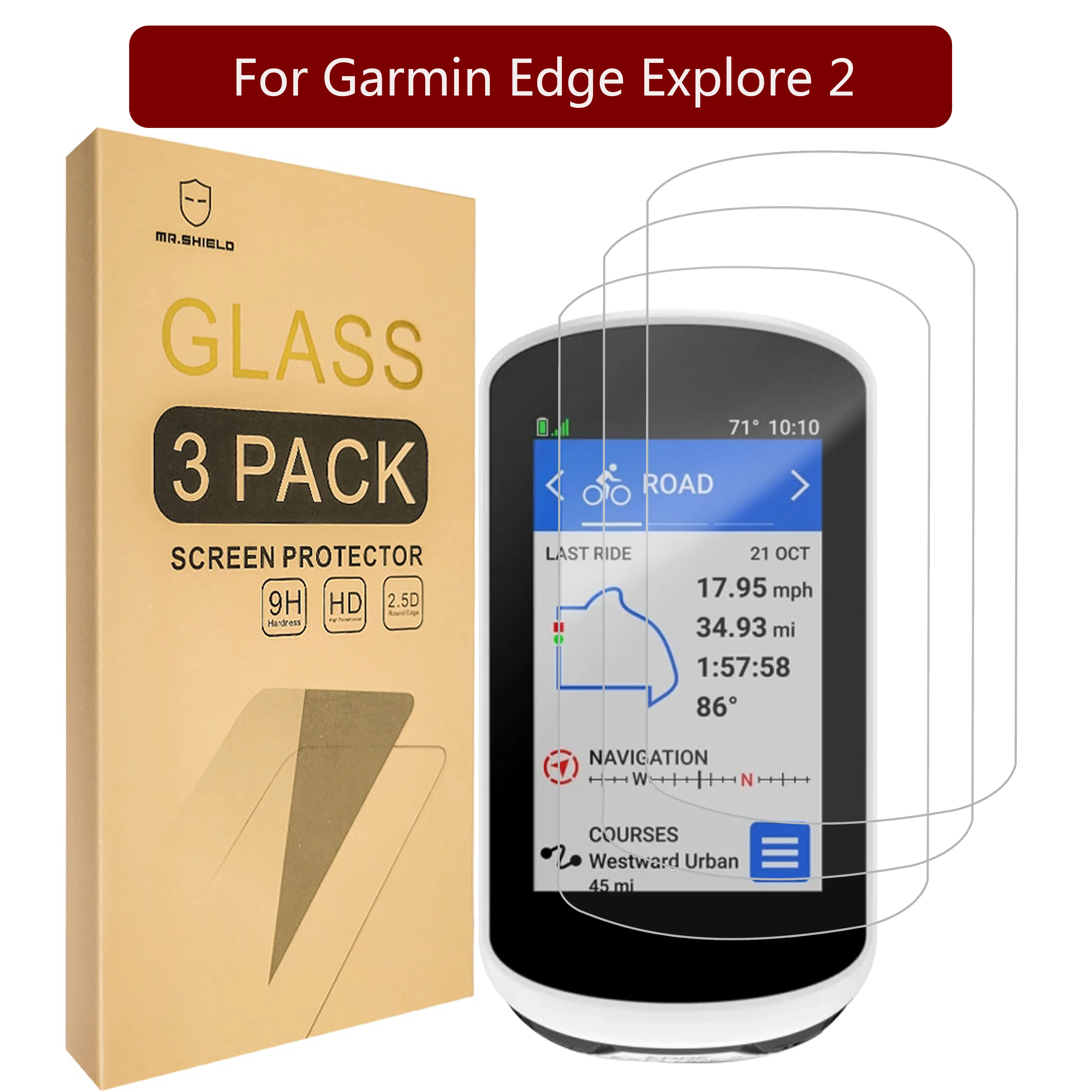 Mr.Shield [3-Pack] Screen Protector For Garmin Edge Explore 2 [Tempered Glass] [Japan Glass with 9H Hardness] Screen Protector