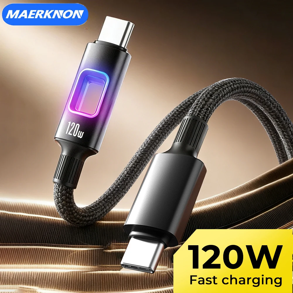 NEW RGB Dual Type C PD120W Type C To Type C Fast Charging Cord For MacBook IPad IPhone 16 17 Samsung Xiaomi USB C Quick Cable