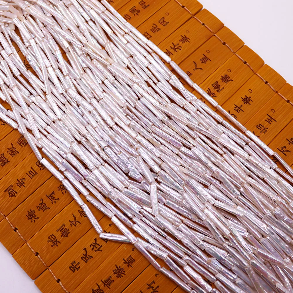 Natural Freshwater Pearls Straight-hole Rectangular White Baroque Pearls Small Silver-Strips Beading Materials DIY Accessories