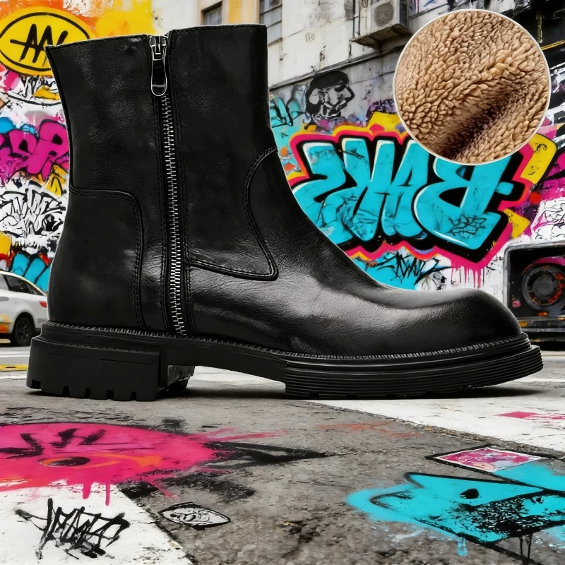 

Роскошные дизайнерские мужские ботинки челси из натуральной кожи, осенне-зимние теплые повседневные ботинки средней длины на платформе, короткие рыцарские ботинки