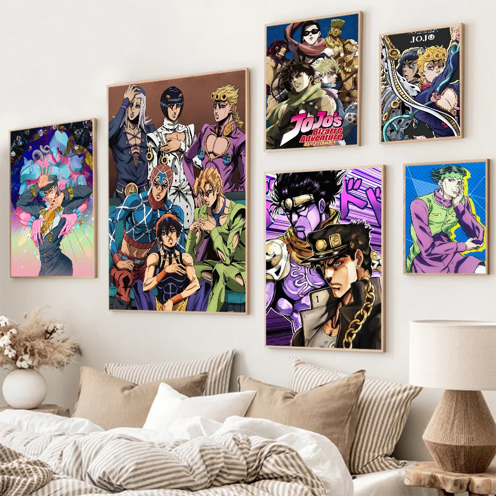 

Anime Jo-Bizarres Adventure Vintage Posters Sticky Retro Kraft Paper Sticker DIY Room Bar Cafe Kawaii Room Decor