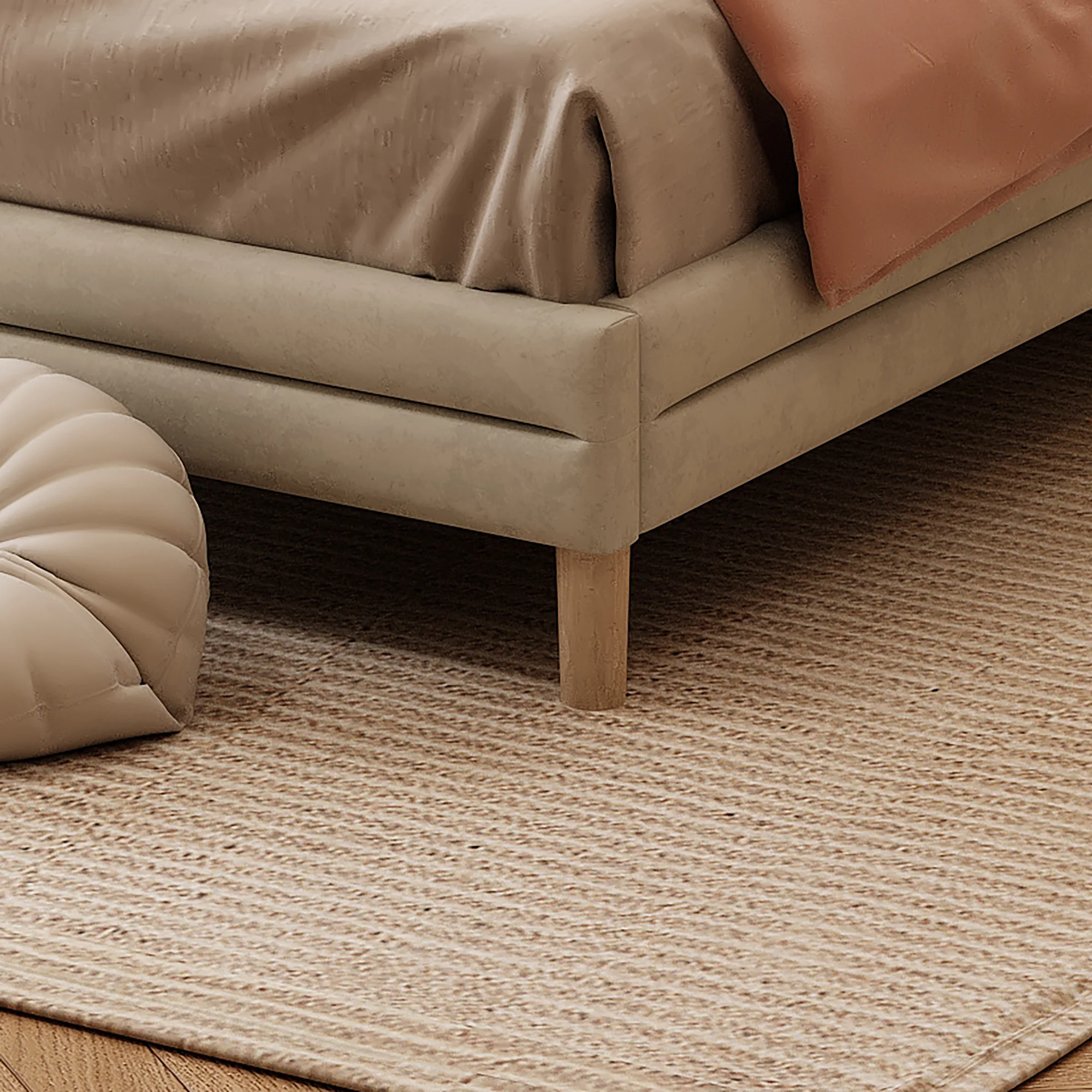 PINGGO Beige Samt Einzelbett 90x200cm Wolkenförmiges Kopfteil Farbwechsel-LED-Streifen Holzlatten Kinderbett Ohne Matratze – Detail 16