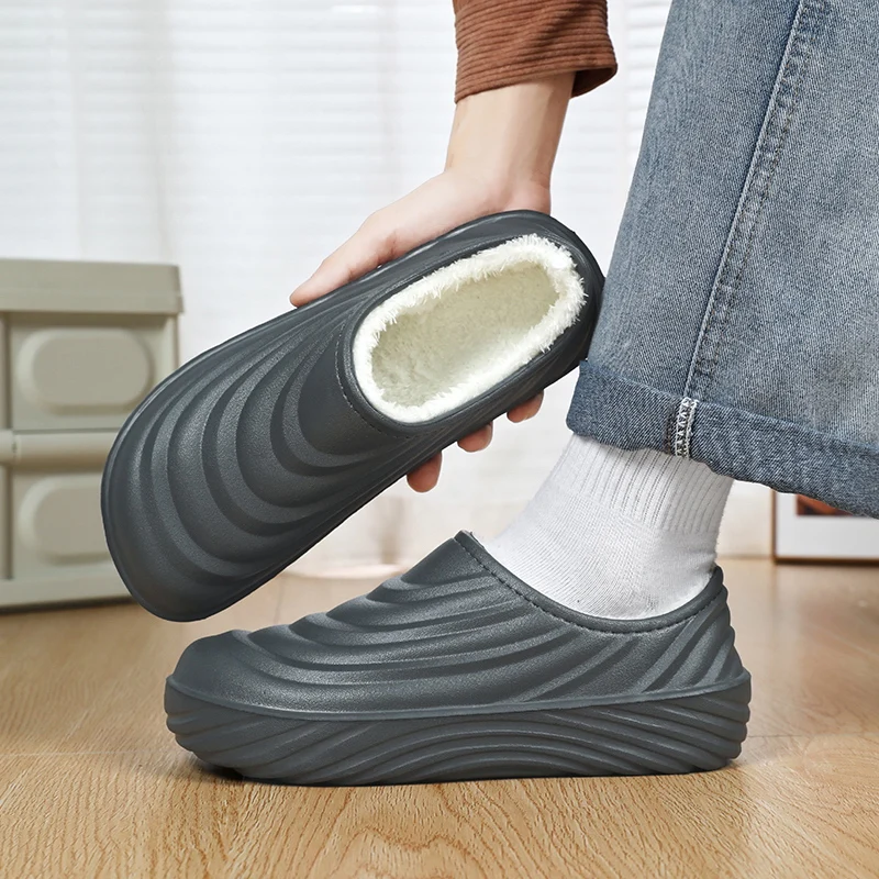 

New Men Winter Slippers Fluffy Warm Non Slip Cotton Shoes Bedroom Indoor Warm Women slides Ultralight Solid Unisex Slippers