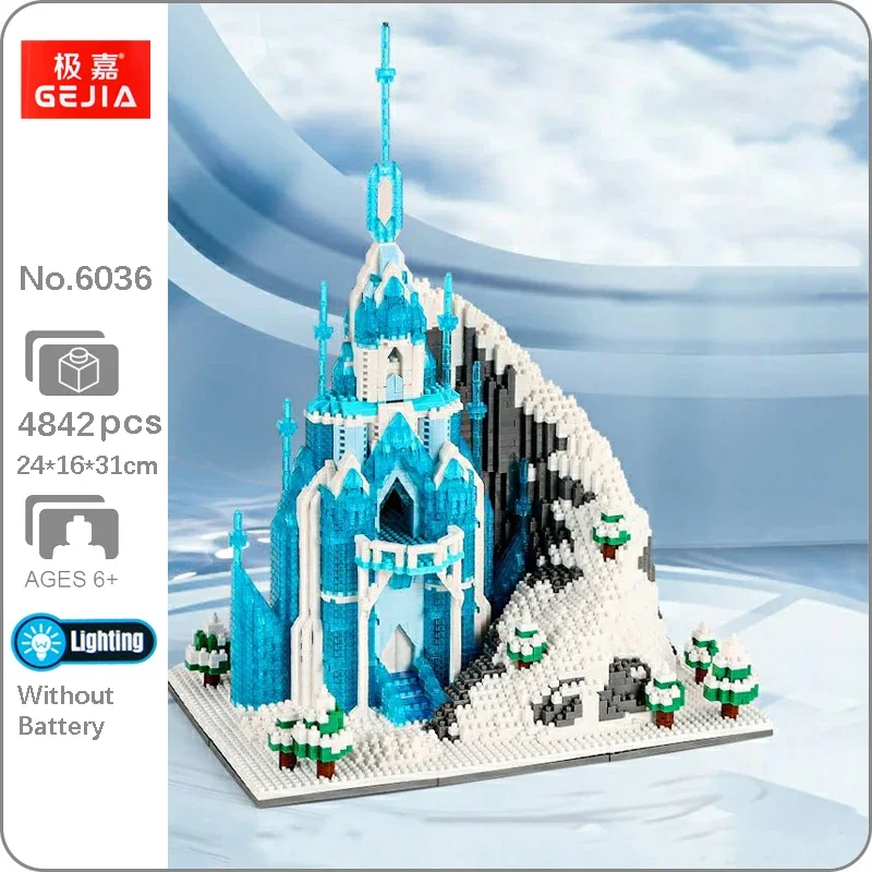 

Gejia 6036 World Architecture Snow Ice Castle Tower Palace Mountain LED Light DIY Mini Diamond Blocks Bricks Building Toy No Box