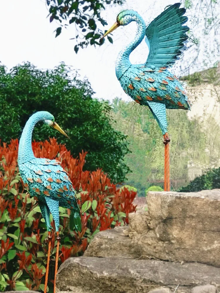 

Vintage Home Outdoor Garden Artificial Fake Flamingo Bird Ornaments Pond Statues Landscape Decoration Metal Animal Yard Figurine