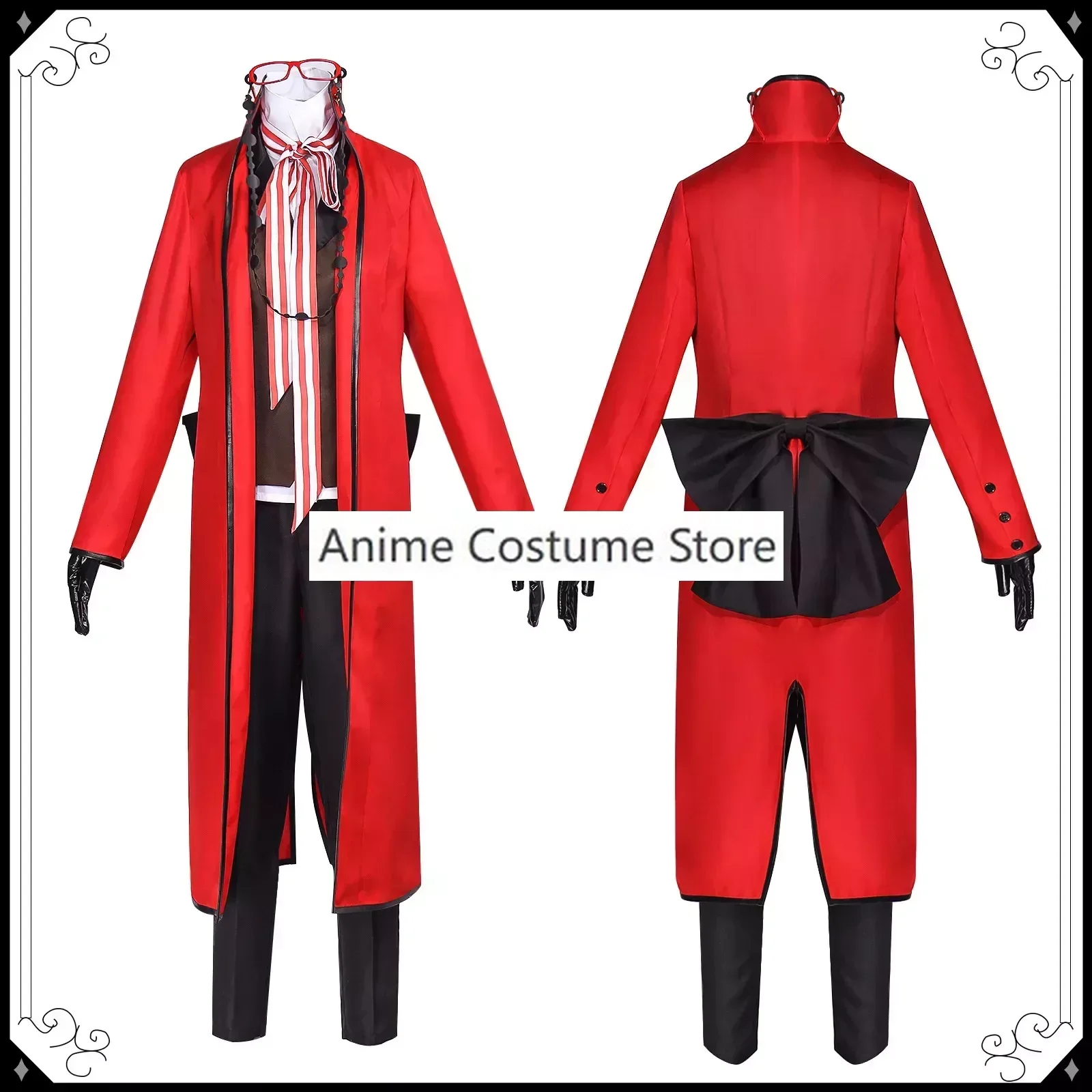 Shinigami Grell Sutcliff Cosplay Costume Death Shinigami Grell Sutcliff Red Uniform Glasses Red Wig Halloween Women Men Outfit