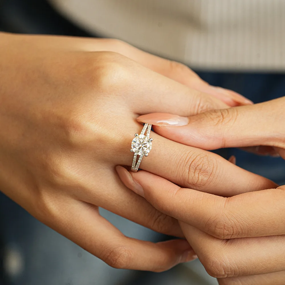 Lumira الهيب هوب صف مزدوج البلاتين PT950 خاتم كلاسيكي أربعة شقوق المرأة 2 قيراط مويسانيتي خاتم هدايا عيد الميلاد GRA معتمد #4