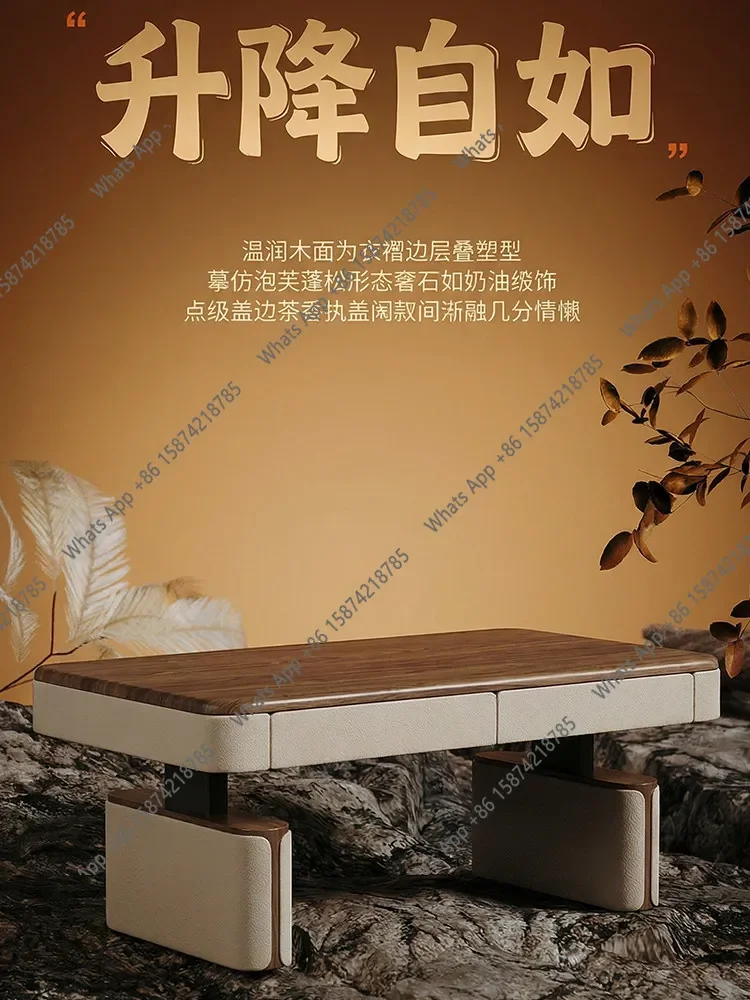 X36 Lifting Coffee Table Dining Table Dual-purpose Two-in-one Household Multi-functional Balcony Solid Wood Tea Table Rectangul
