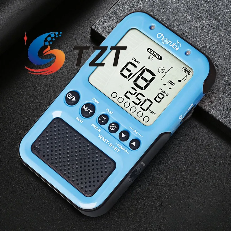 TZT Cherub WMT-918T Metrónomo sintonizador recargable 3 en 1 (negro/blanco/rosa/azul/rosa rojo) con soporte plegable para auriculares estéreo