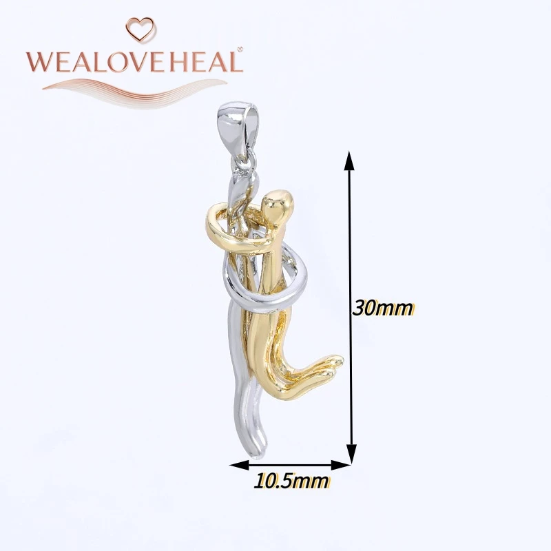 anhänger schmuck，anhänger schmuckherstellung，2er-Set 18K vergoldeter Messing-Anhänger, zweifarbiger Umarmungs-Liebhaber-Charm für DIY-Halsketten-Schmuckzubehör, Geschenk – Detail 30