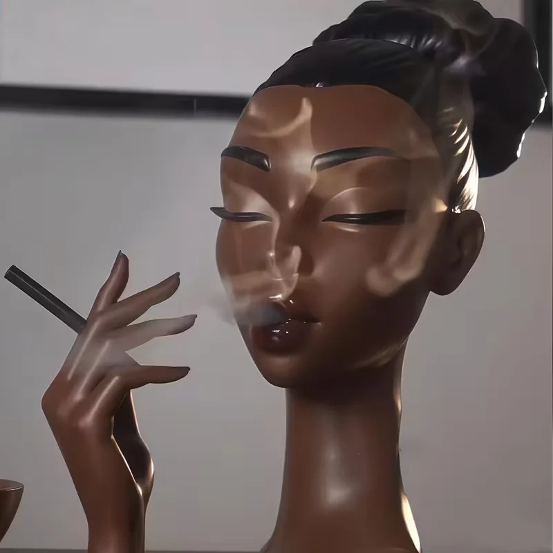 Head Incense Burner Holder Black Woman Smoking Resin Sandalwood Censer Incense Craft Desk Home Decoration ornament
