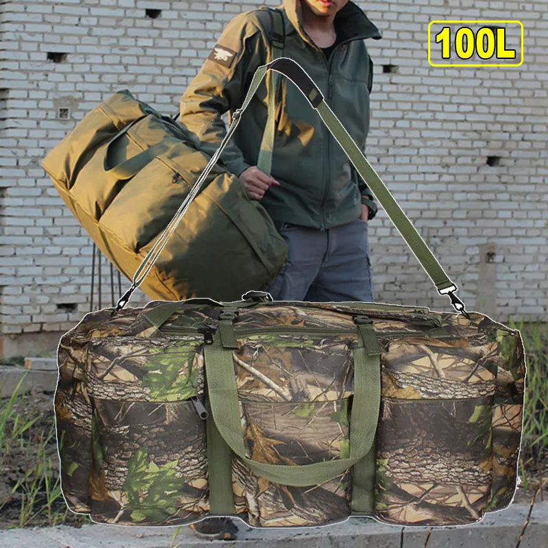 100L Travel Bag Men Camouflage Military Tactical Backpack Super Large Capacity Camping Storage Bag Outdoor Waterproof Hand Pack