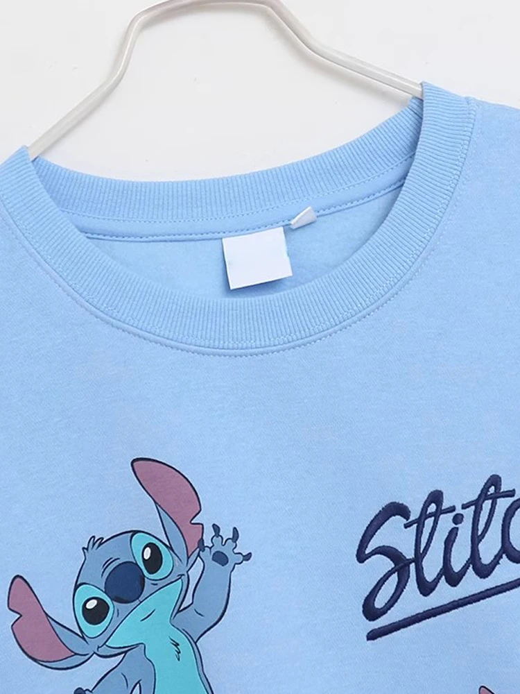 Disney Sweatshirt Stitch Little Monster Print Letter Embroidery Women Long Sleeve O-Neck Pullover Jumper Fleece Top Streetwear