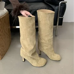 Winter Street Style Round Toe Knee-High Women Boots Punk Thin High Heels Shoes Female Long Booties Zapatos De Mujer heels women