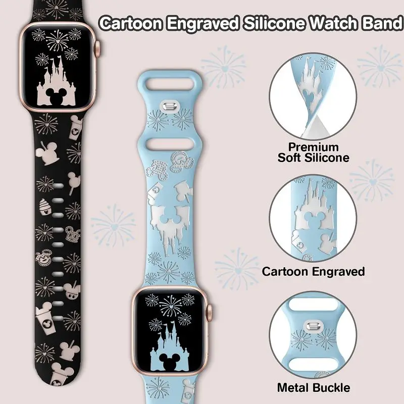 Engraved Watchbands for Apple Watch Silicone Straps Ultra 9 8 7 6 5 SE Two-Tone Cartoon Watchband for iwatch 40mm 44mm 45mm 49mm