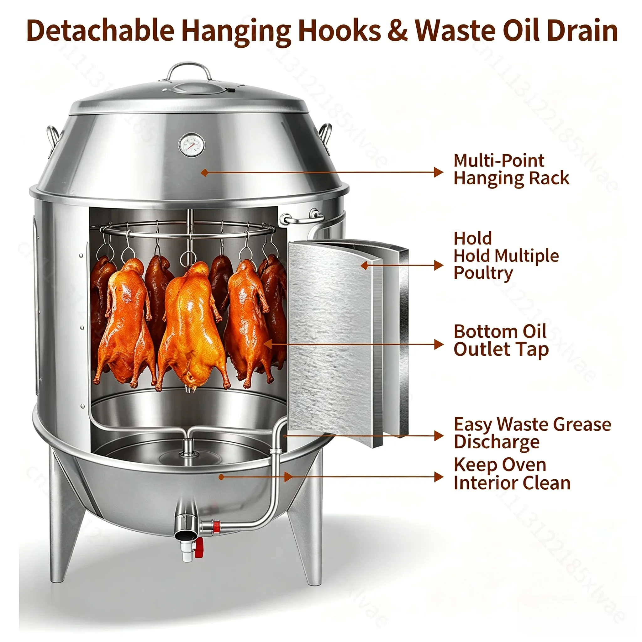 For Commercial Stainless‑Steel Gas‑Charcoal Roaster, Duck & Chicken Grill with Glass Window, Roasting Oven for Catering Use