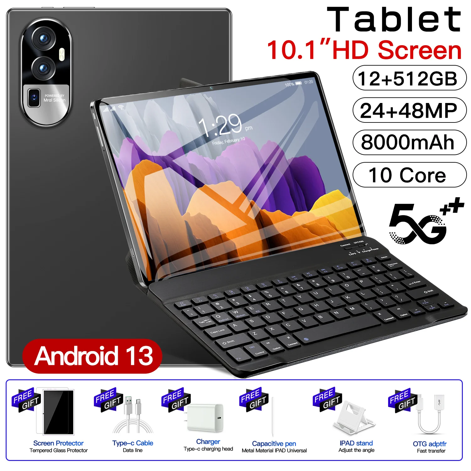 

2024 15 Pro 10.1-inch Tablet Android 13 16GB+1TB 24MP+48MP MIK 6797 Bluetooth 5.0 5G GPS WIFI Business Gaming Full Screen Tablet