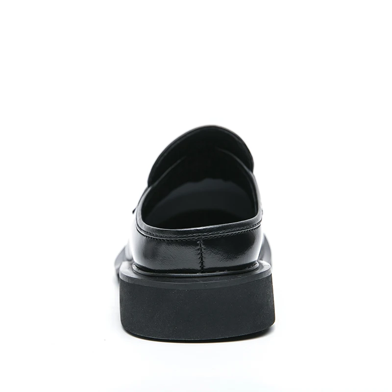 Men Fashion Tassel Shoes Black PU Thick Sole Anti slip One Step Step Business Brand Half Slippery Leather Shoes 38-46 Men Shoes