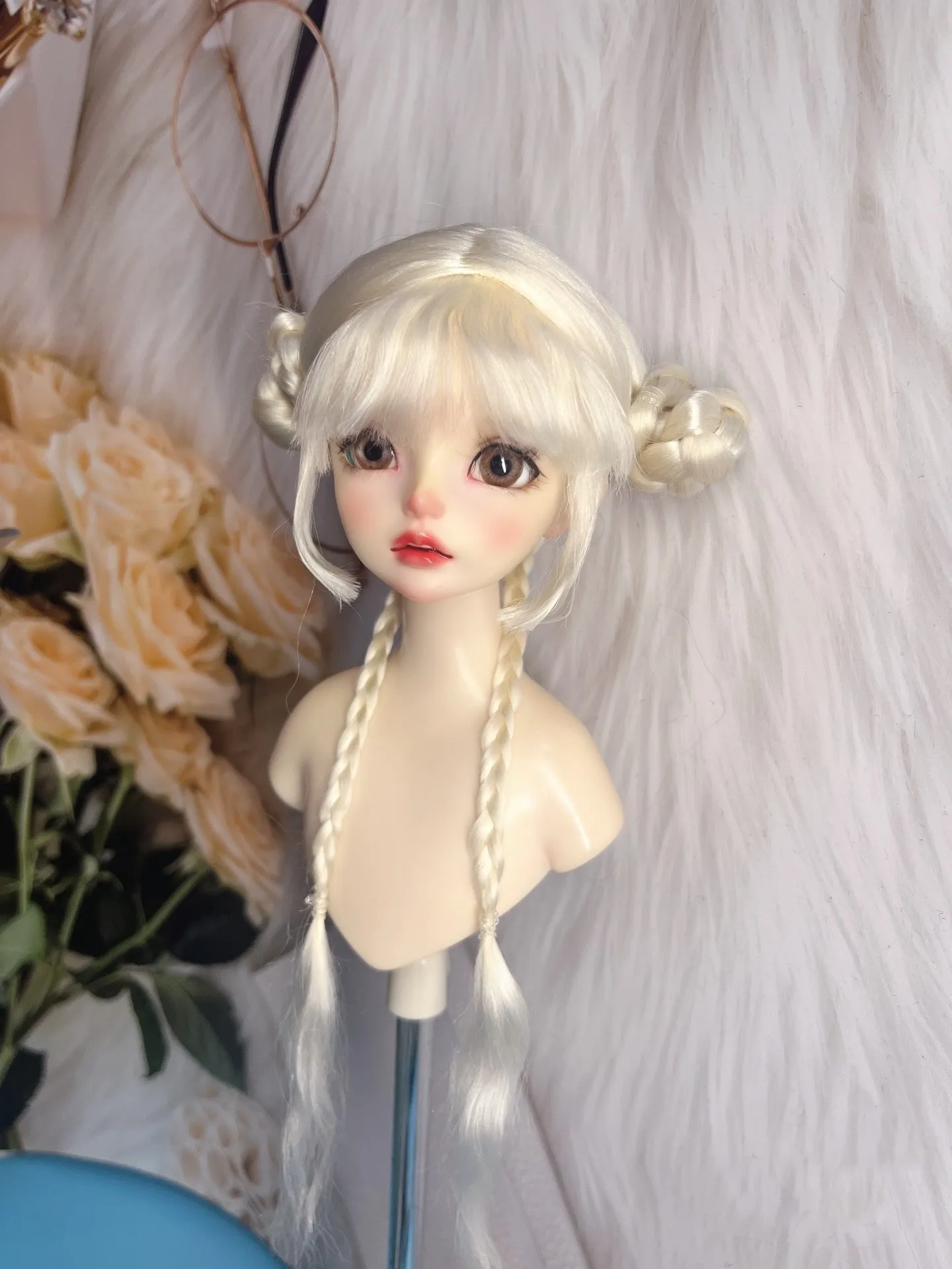 

Light Gold Hard Head Shell 1/8 1/6 1/4 BJD Hair, SD MSD MDD Doll Bangs Wig