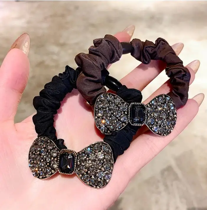 New Fashion Autumn Winte Bow All-match Rhinestone Hair Ring Elastic Hair Bands for Women Girl Hair Accessorie Headwear