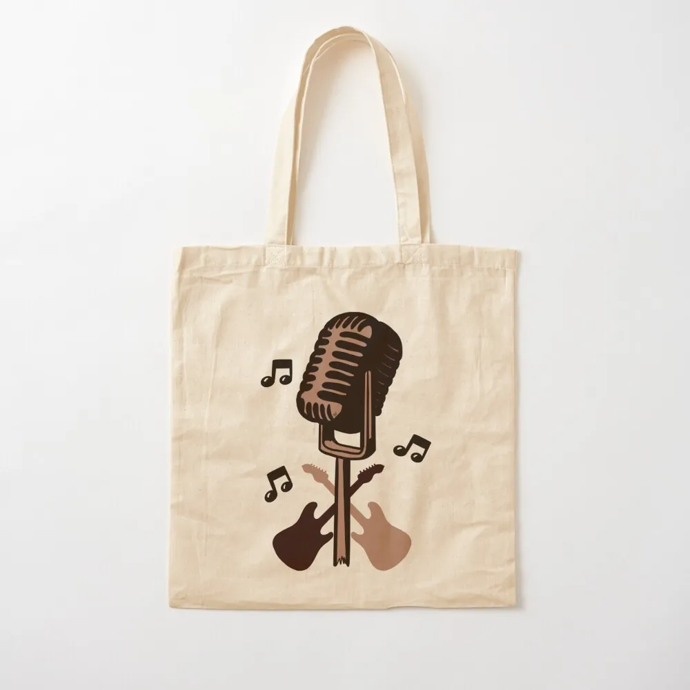 Vintage microphone and duel of guitarists with musical notes Tote Bag Big bag women Gift bags Tote Bag