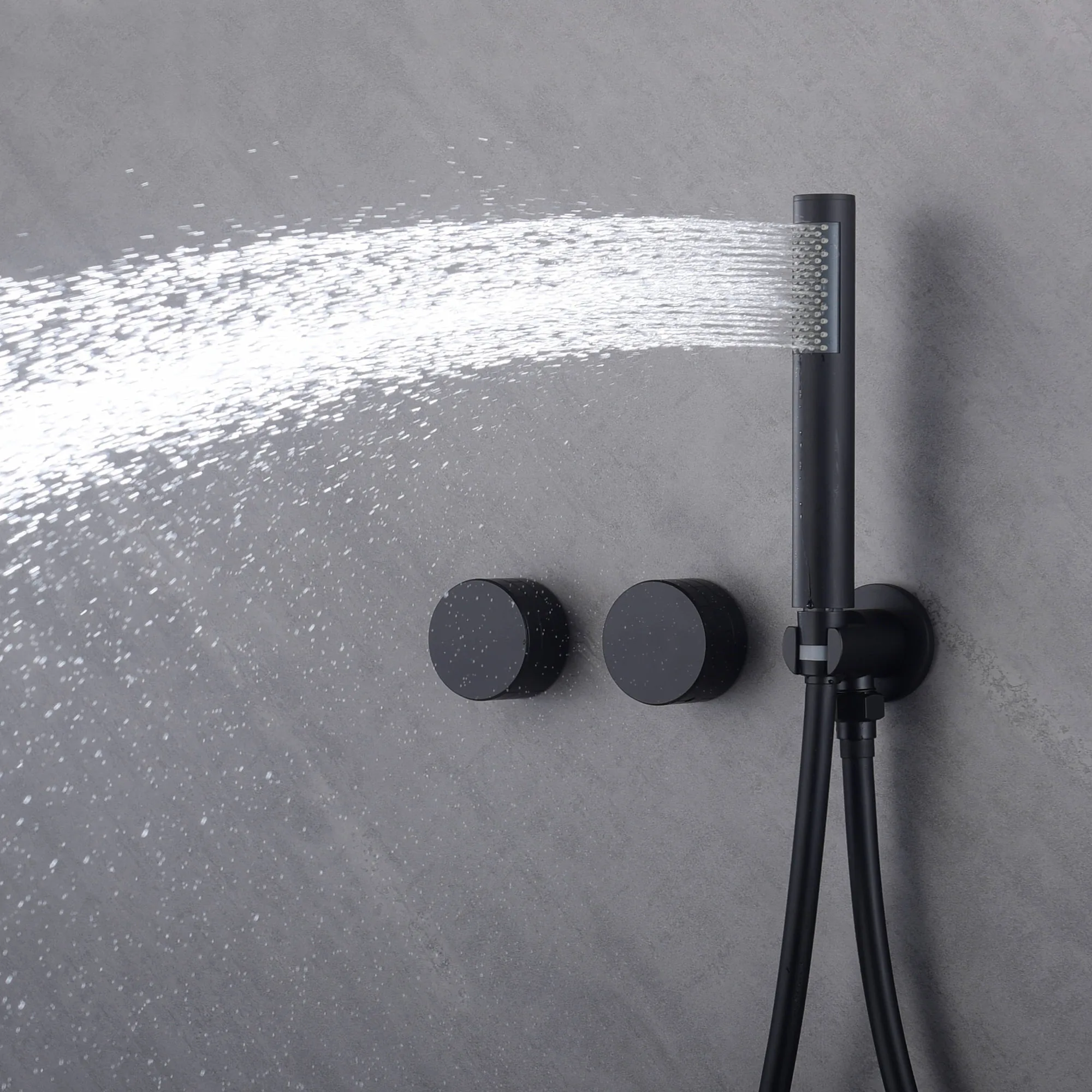 Système de douche de salle de bain en laiton gris, pistolet de luxe, conception cachée, double poignée, froid et chaud, double commande, ensemble de