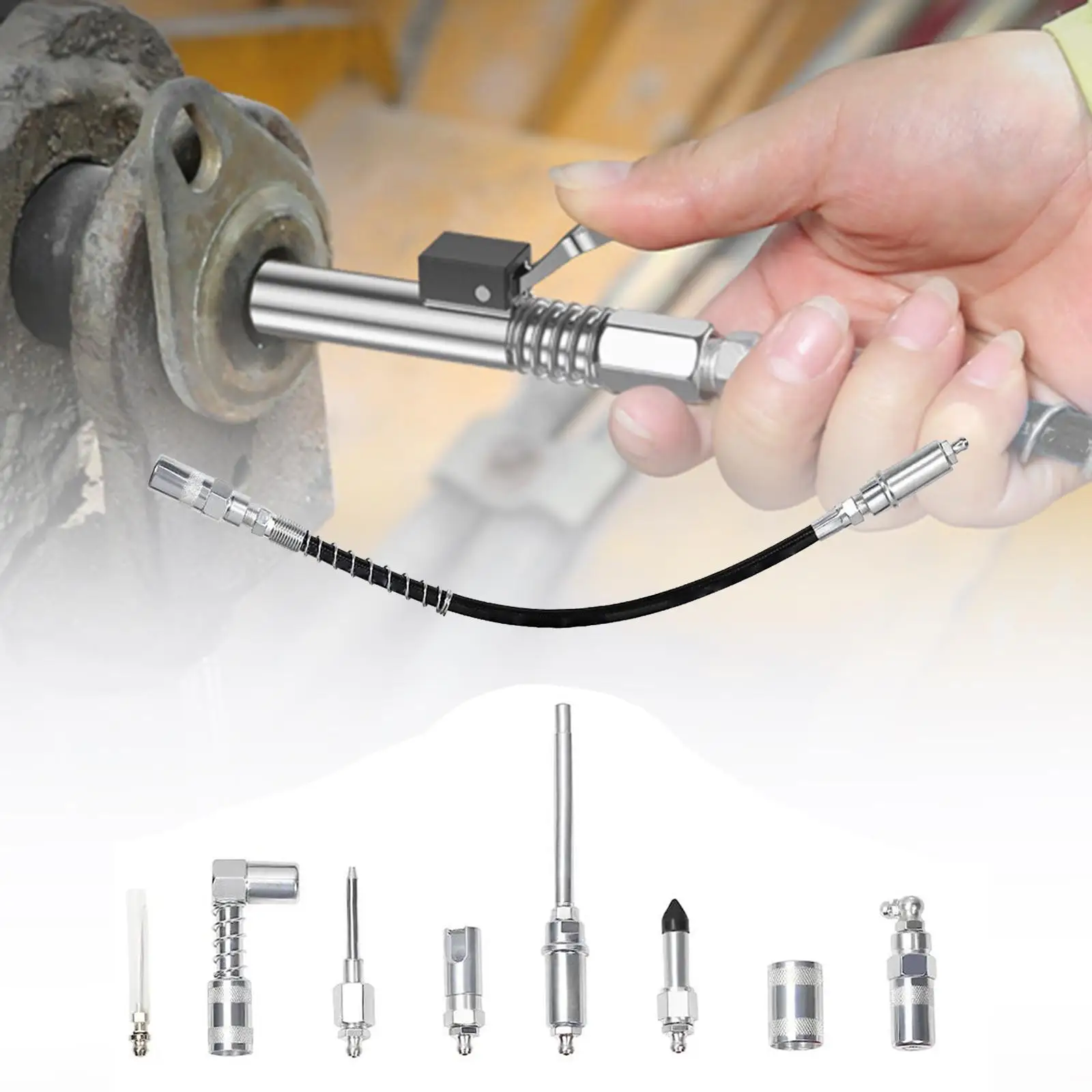 

Grease Coupler Quick Connect Kit Alloy Steel Greasing Accessory Set with Flex Hose for Workshop Automotive Use