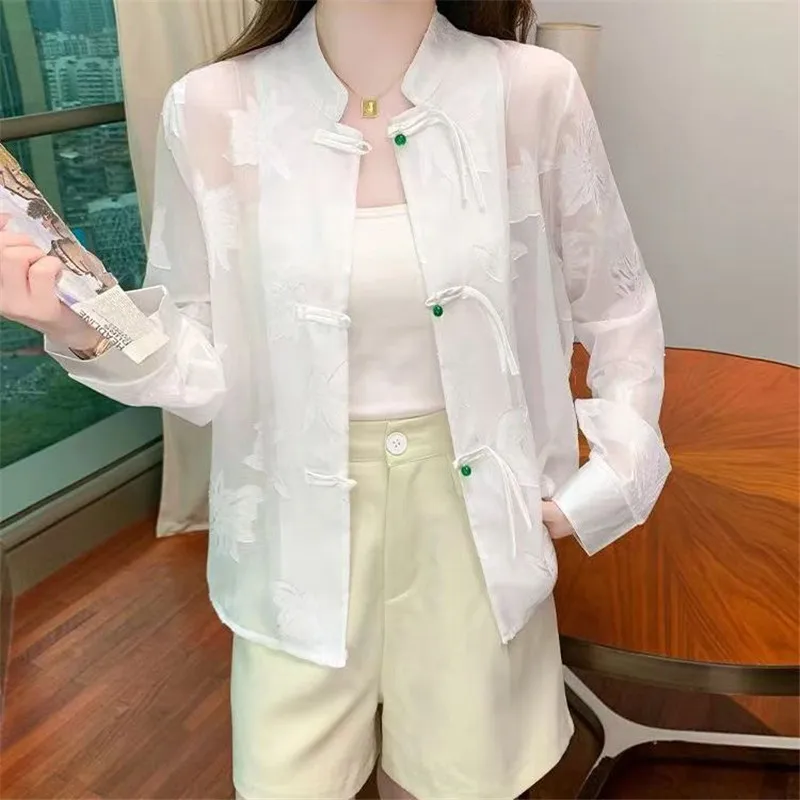 Retro New Chinese National Wind Sun Protection Clothing Coat Women Summer 2024New Cardigan Short Jacket Thin Ladies Outwear Tops