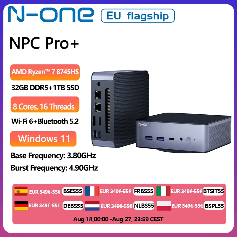 N-one NPC Pro+ Mini PC Windows 11 Pro AMD Ryzen 7 8745HS 32GB DDR5 1TB SSD Computer desktop Wi-Fi 6 2*2.5G RJ45 1*HDMI 1*Tipo-