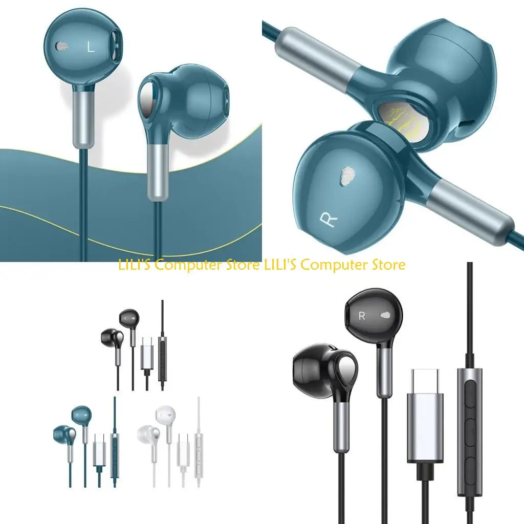 A52B Gamer Earphones Gaming Metal HiFi Bass Type C Earbuds For Phone with Mic