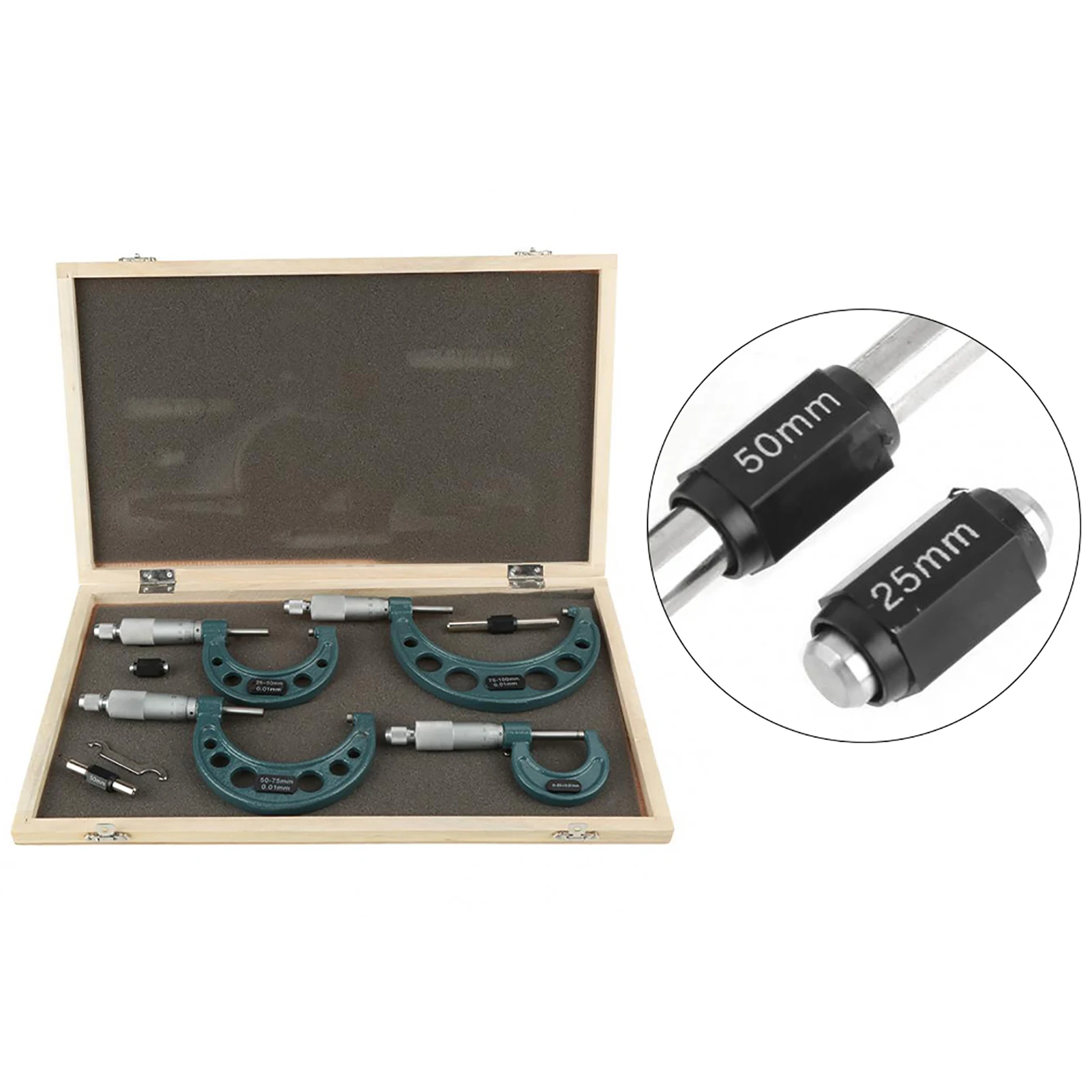 

4pcs 0‑100mm Metric Outside External Micrometers Thickness Gauge Measuring Calipers with Case