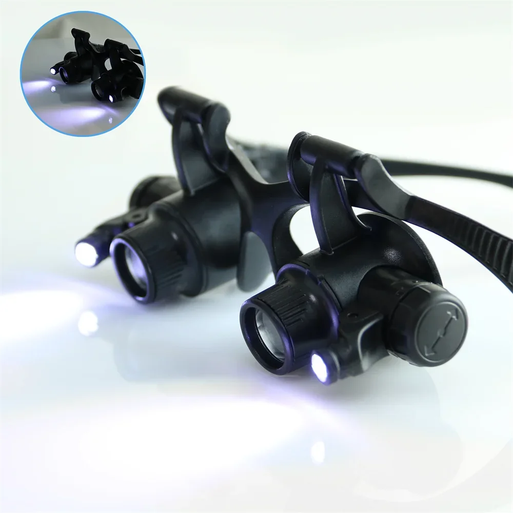ヘッドバンド拡大鏡 2つのLEDライト付き 10倍 20倍交 - Electronics Repair Glasses のレビューと価格