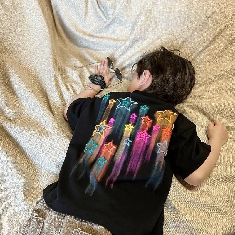 

100% хлопковая футболка для мальчиков, весна 2026, модная, с коротким рукавом, летняя, легкая, дышащая