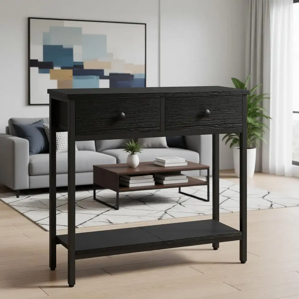 

29.5 Compact Fabric Drawers Entryway Table with 2-Tier Storage for Living Room and Hallway
