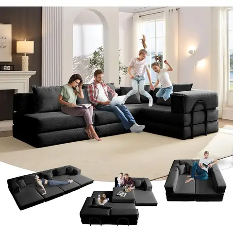 Divano letto trasformabile 6 in 1, divano componibile modulare a forma di L da 118" con struttura fissa, divano Cloud oversize disossato
