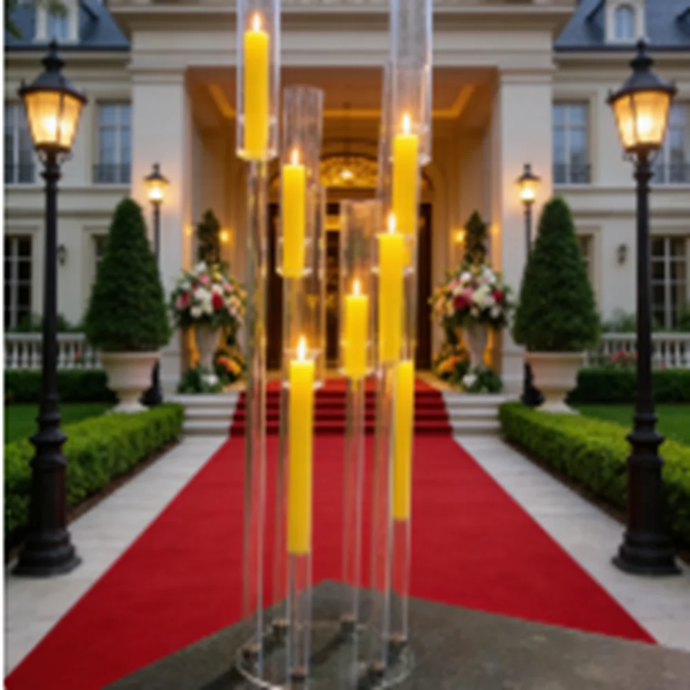 

decoration can not use real candle New Design Candelabra Wedding Centerpiece Transparent Acrylic Crystal Candlestick 429