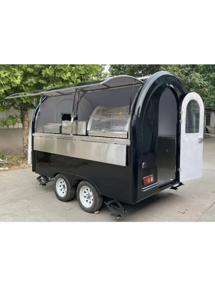 Small Food Trailer Black Snack Truck Mini Ice Cream Pizza Coffee Truck