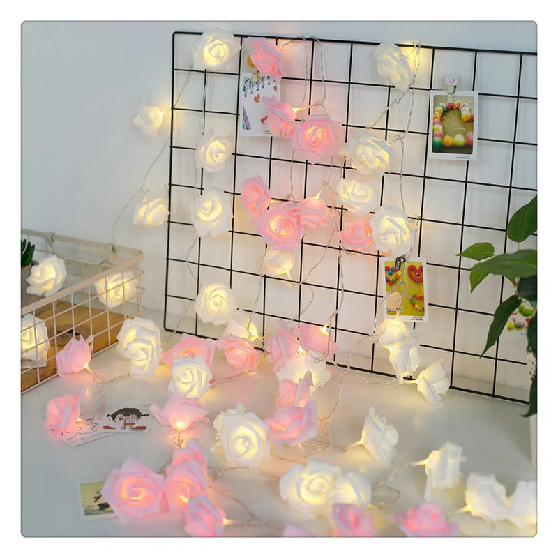 White Pink Rose LED Light String Proposal Confession Wedding Decoration Bedroom Decoration Light String Battery Box Power Supply