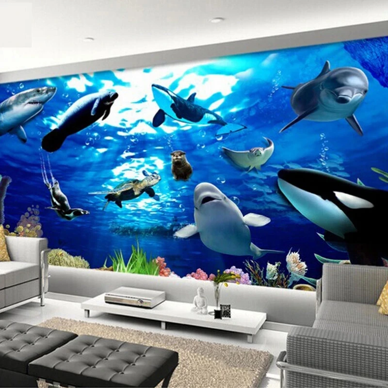 Customized 3D Seabed Marine Animals Dolphin Mural Bedroom Children's Room Ceiling Wallpaper Living room TV background restaurant