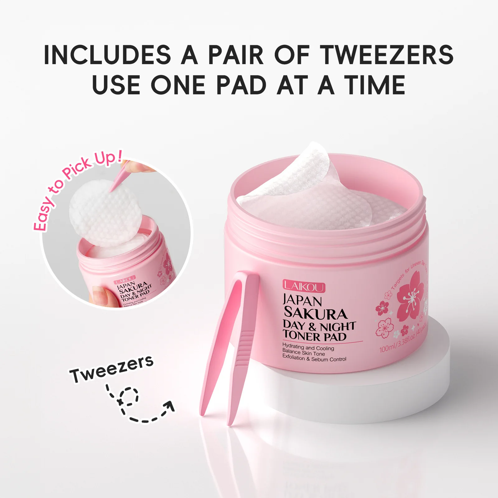 LAIKOU الحبر زهر الكرز يوم ليلة الحبر وسادة قطن لإزالة ماكياج ترطيب تنظيف الوسادة ساكورا جوهر العناية بالبشرة #4