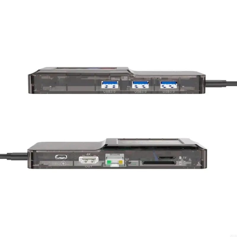 20CB Advanced USB C Hubs 8 в 1 адаптер с интерфейсами с ЖК -экраном 4K UHD Выход 100 Вт быстро зарядный гигабит Ethernet Fast