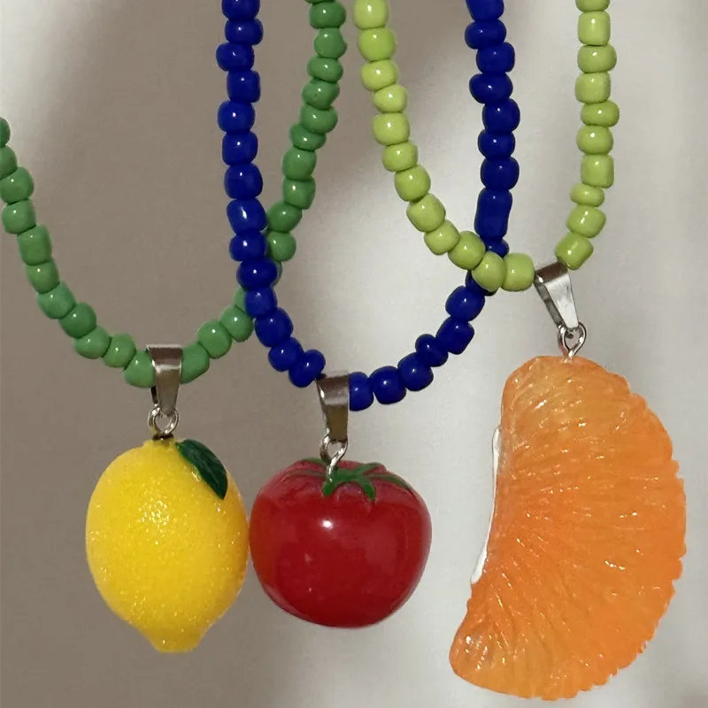 Collar de cuentas coloridas para mujer, joyería bohemia, fruta, tomate, limón, estética, gótica, lindo, accesorios EMO, niñas, Y2K,