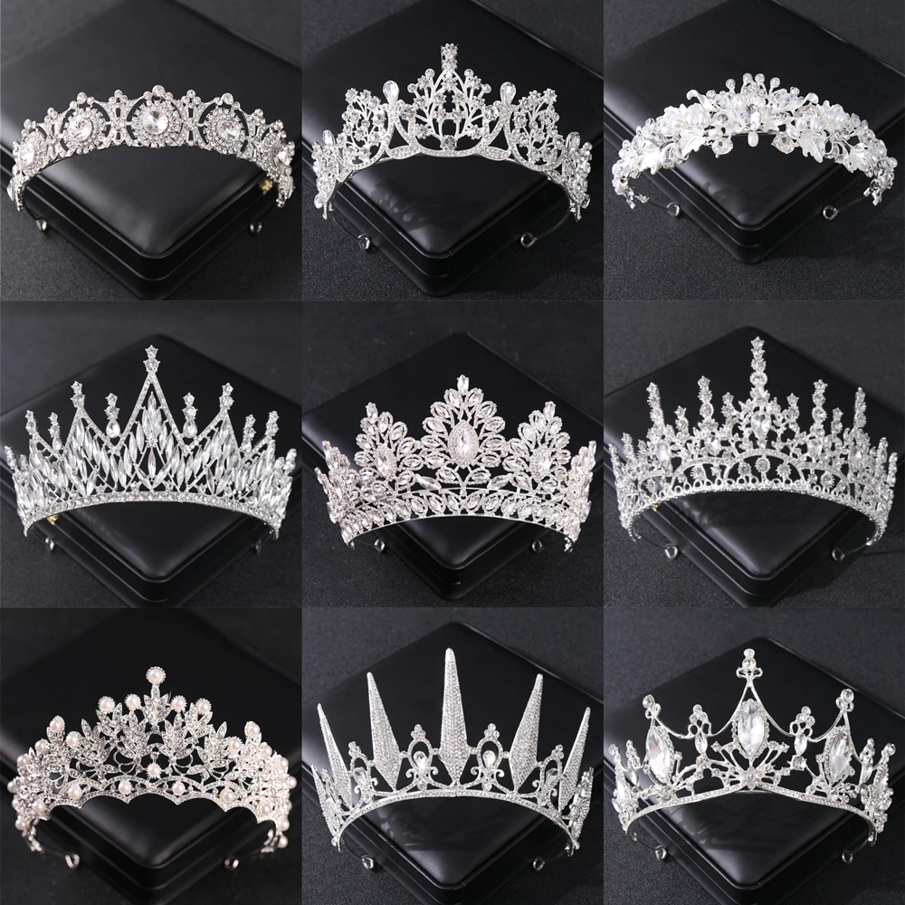 Silver Color Crystal Tiaras And Crowns For Bride Women Party Queen Bridal Wedding Hair Accessories Jewelry Headpiece Crown Tiara