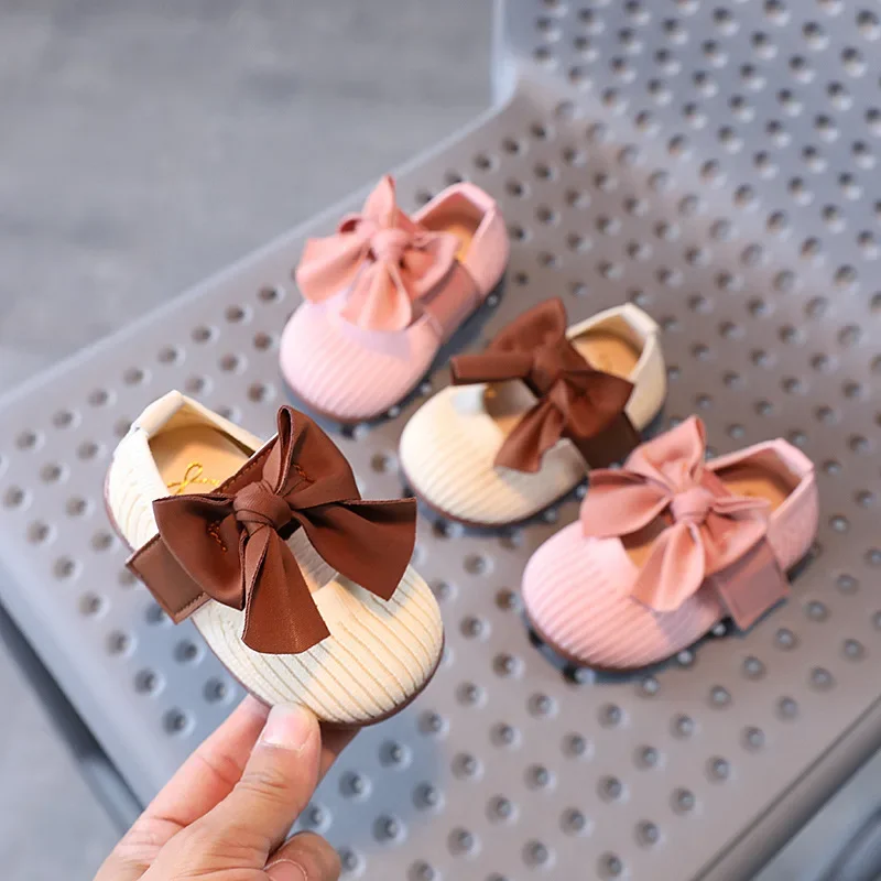 

Детская повседневная обувь Туфли принцессы с блестящим бантом — нескользящая мягкая подошва для маленьких девочек Обувь для детей