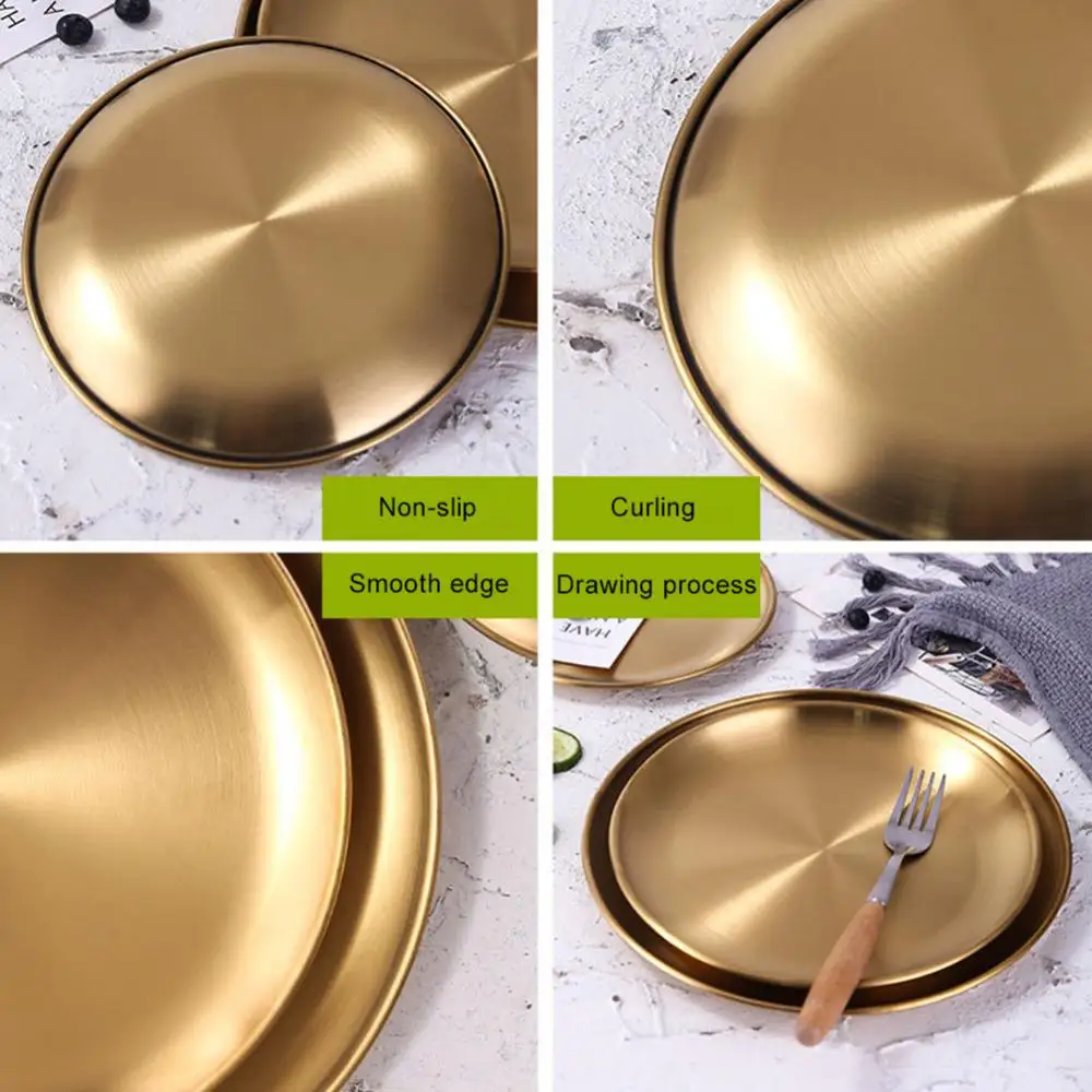 Tray High Quality Round Shape Fashion 14/17/20/23/26cm Dining Plate Gold Tableware Meat Dessert Pizza Dish Fruit Wholesale Hot