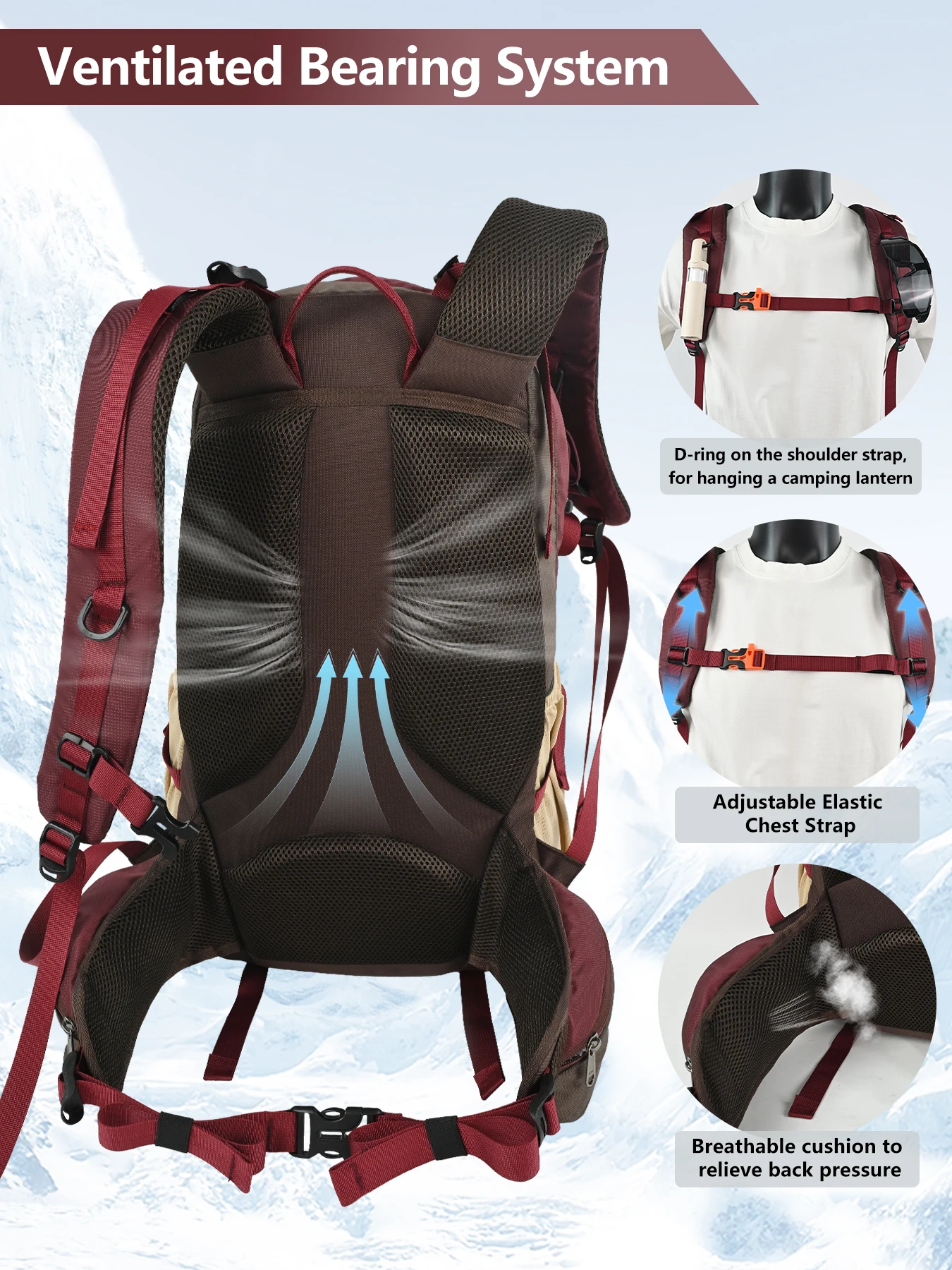 ROYAL MOUNTAIN 35L Wander- & Alltagsrucksack mit Schuhfach, mehreren Taschen, Hüfttasche, Brustschnalle, wasserabweisendem Stoff – Detail 5